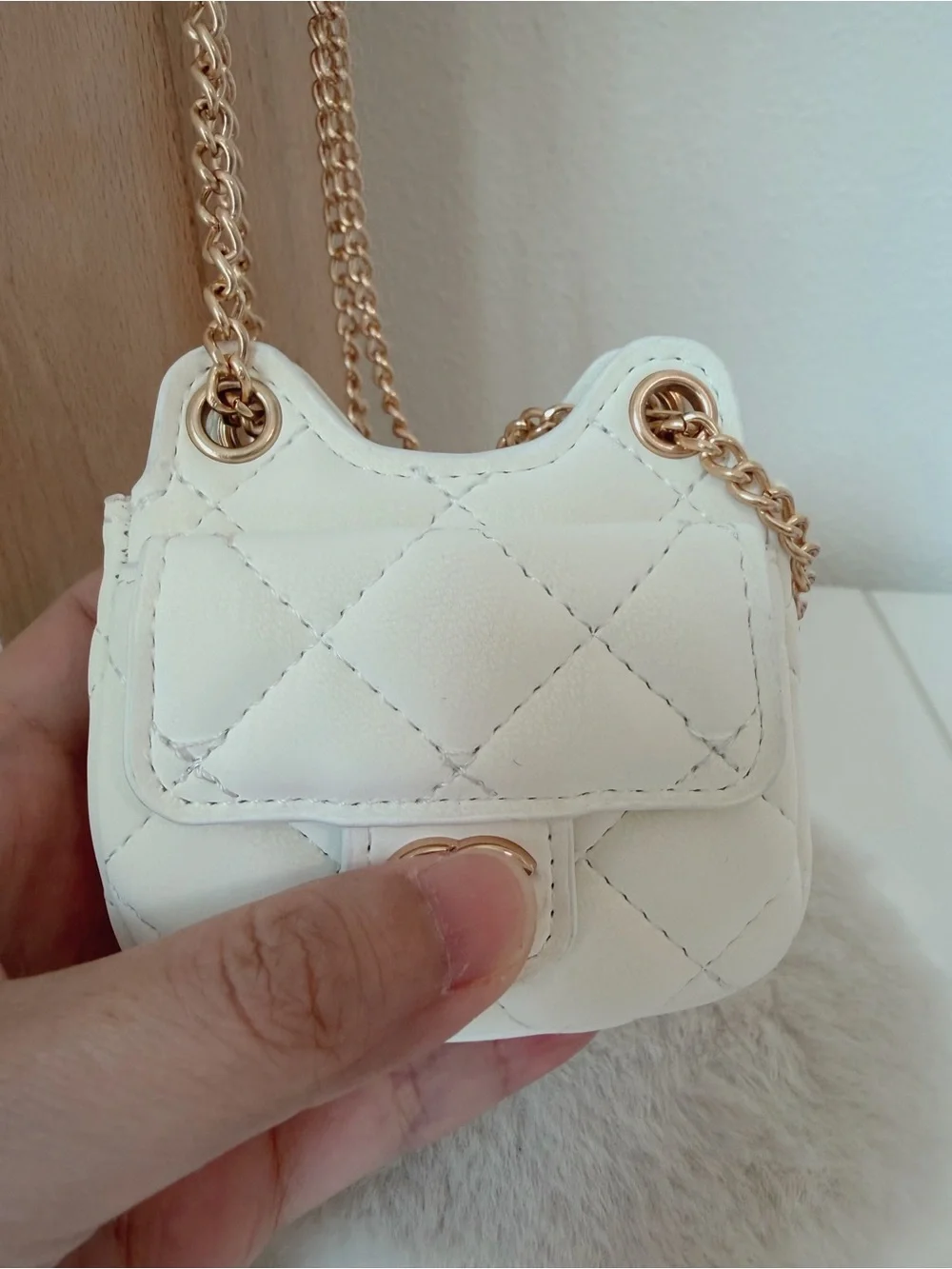 White Quilted Mini Bag Charm